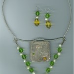 Fine silver pendant with peridot, citrine, and pearl