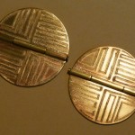 Set of brass hinges, handmade and etched, 2" round